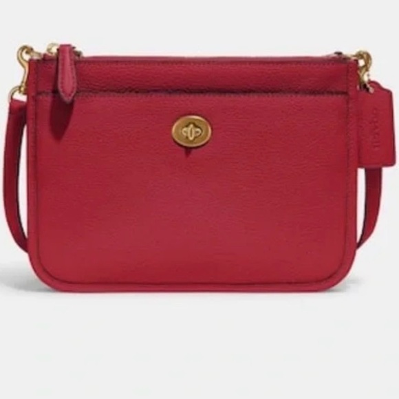 Coach Handbags - Coach Slim Turn-lock Crossbody brick red pebbled leather with red fabric inside
